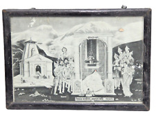 ANTIQUE OLD B/W GOD SHREE KEDARESHWAR  LITHO RELIGIOUS PRINT WITH WOODEN FRAME picture