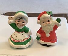 Vintage 1970’s Adorable Mr. & Mrs. Santa Claus Ceramic Figurines 4”h(24ia) picture