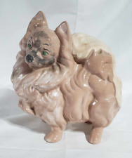 Vintage porcelain pink Pomeranian dog figure statue 9 1/2