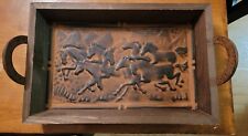 Rustic Tin Tray 17×11×2.5. Excellent Horses And Horses Shoes. Cool Tray. picture