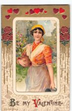 1911 Garden Woman~John Winsch Art Deco Illustration St. Valentines Postcard -N3 picture