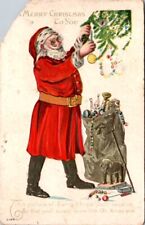Vintage Postcard Merry Christmas Santa Claus Decorating Tree c.1907-1915    Q517 picture