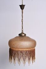 Vintage Art Deco Suspension in Beige Brown Glass with Bangs of Pearls, 1970s picture