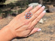 Navajo Women's Ring Coral Cluster Stones Native American Signed M. Chee sz 8.25 picture
