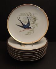 Eight Hutschenreuther German Porcelain Audubon Bird Salad Plates Gold Trim picture