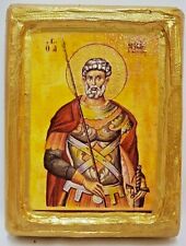 Saint Menas Minas Old World Greek Byzantine Eastern Orthodox Icon on Aged Wood picture