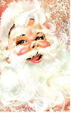 Handmade, Stamped, Laughing Santa, Fluffy White Beard Postcard picture