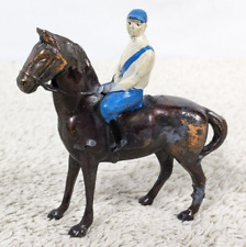 Vtg Jockey On Horse Figure Cast Metal Antique Toy Equestrian Japan Miniature picture