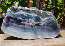 Large Rough Raw Polished Face Fluorite Crystal 682 Grams Purple Green 120mm Long picture