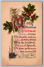 Many Blessings Antique Embossed Christmas Postcard c1909 picture