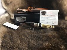 2017 Buck 923 Elk Antler Skinner Knife Turkey Feather Inlay Mint Box 1 of 11 picture