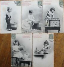 Children Doing Naughty Things 1905 SET OF FIVE Bergeret French Fantasy Postcards picture