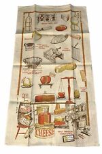 Vintage ALL LINEN Tea Towel Cheese Design STONELEA MILLS. Made USA 16.5” x 29.5” picture