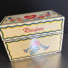 VTG Metal Recipe Box Empty Pennsylvania Dutch Motif Mid Century Mod Kitchen picture