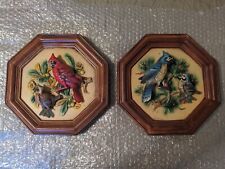 Vintage 1970's Napcoware Birds Octogon Bird Ceramic Plaques- Cardinal & Blue Jay picture