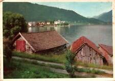 CONTINENTAL SIZE POSTCARD VILLAGE SCENE BALEGSTRAND SIGN NORWAY MAILED 1954 picture
