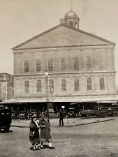 Early Faneuil Hall Boston Snapshot Photo People Walking Cars Antique City View picture