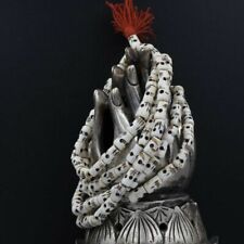 Vintage 108 Beads Yak Bone Skull Prayer Mala Tibetan Buddhist Necklace Feng Shui picture