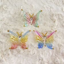 3X VTG Rare Iridescent Butterfly Glass Ornaments With Gold Details picture