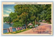 1954 Greetings From Ridgefield Connecticut CT, Road And River View Postcard picture