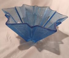 Vintage 1960's Mid Century Modern Blue Rain Glass Large Bowl 13