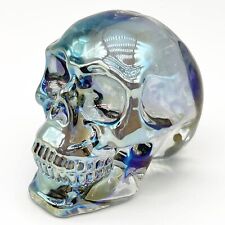 FZBHRO Crystal Skull Head Statues Clear Skull Figurines K9 Glass Silver Blue picture