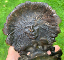 ANTIQUE VICTORIAN CAST IRON CHAMBERSTICK FIGURAL INDIAN CHIEF CANDLE HOLDER OLD picture