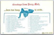 Postcard MI Perry Michigan Greetings Too Busy To Write Checklist Novelty MI02 picture