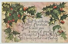 c.1910Vintage Christmas Postcard Holly Berries Lovely Poem   picture