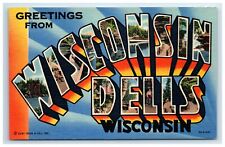Postcard Large Letter Greetings from Wisconsin Dells Linen UNP picture