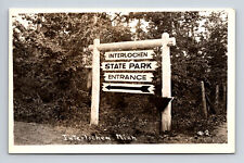 RPPC Interlochen Michigan MI State Park Entrance Sign Postcard picture