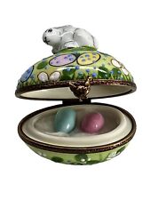 Peint Main Chamart Rabbit Limoge Trinket Box w/ Eggs Inside picture