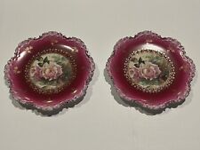 RC Rosenthal Monbijou Bavaria Antique Pink/Magenta Roses Cabinet 2 Plates SET picture