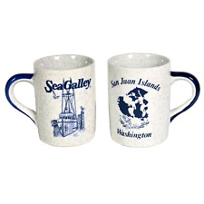 Vintage Set of 2 Mugs, San Juan Islands, Sea Galley, Ferry, Fishing Boat, Gulls picture