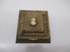 Vtg Antique c1920s La Tausca Pearl Brass Metal Jewelry Trinket Storage Box Cameo picture
