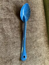 VTG Enamel ware Blue White Speckled Serving Spoon Hangable 12