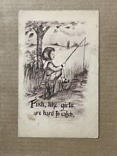 Postcard Fishing Comic Humor Artist Tom Yad Dating Fish Girls Hard To Catch picture