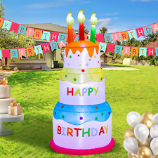 6Ft Inflatable Happy Birthday Cake Decoration Outdoor Light Blow up Party Decor picture