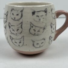 ANTHROPOLOGIE Leah Reena Goren Cat Pink Grey Cream Ceramic Coffee Tea Mug Cup picture