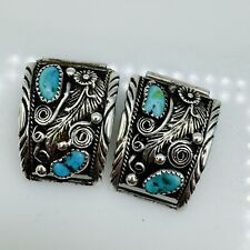 Vintage Navajo Sterling Silver Blue Turquoise Watch Tips Old Pawn 29g picture