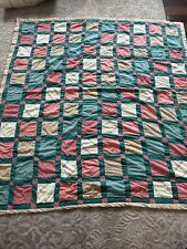 Vintage Quilt Pink Green Hand Quilted Queen Southern picture