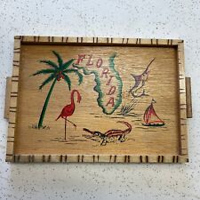 Vintage Florida Wooden Souvenir Serving Tray Flamingo Palm Tree Crocodile Boat picture