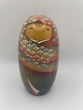 Japanese Nippon Usaburo Kokeshi Doll MADE JAPAN Wind With White Florals 6.5” H picture