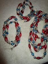 VINTAGE SILVER RED BLUE GOLD CHRISTMAS GLASS GARLAND X 3 picture