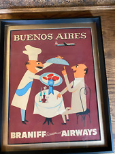Vintage 1960s BRANIFF INTERNATIONAL AIRWAYS BUENOS AIRES Airline TRAVEL POSTER picture