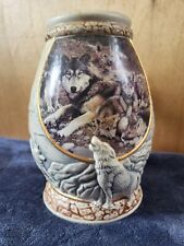 Vintage Ceramic Wolf Pack Beer Stein Wolf Handled Mug Large Embossed Decorative  picture