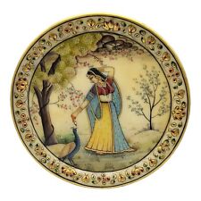 VTG Decorative Marble Plate Meenakari Mughal Hand Painted Woman & Pheasant 9” picture