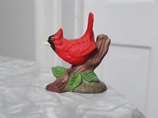 Vintage small curio red cardinal bird on branch figure porcelain bisque picture