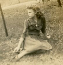 Beautiful young lady posing in nature  ~ Original Albumen Photo Antique 1930s picture