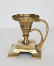 brass handheld chamber candlestick holder Square base 3 1/2